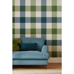 Joules Garden Greens Jumbo Gingham Wallpaper
