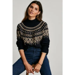 Joules Black Elvie Embellished Fair Isle Jumper