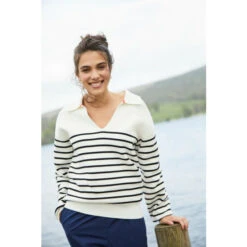 Joules Alyssa White Collared V-Neck Jumper
