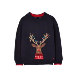 Joules Blue Cracking Intarsia Family Christmas Jumper