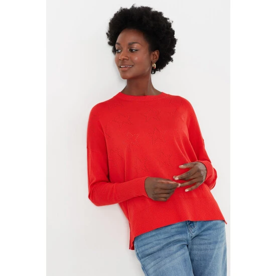 Joules Red Juniper Star Pointelle Jumper 3 Joules Red Juniper Star Pointelle Jumper