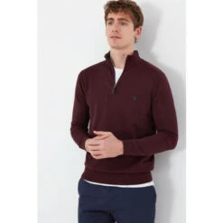 Joules Red Hillside Seasonal 1/4 Zip Funnel Neck Jumper