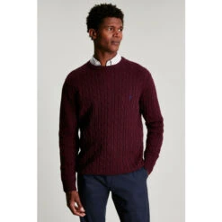 Joules Red Glendale Fine Knit Cable Crew Neck Jumper