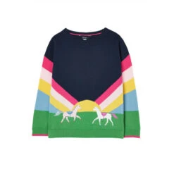 Joules Blue RAinbow Horse Miranda Intarsia Jumper