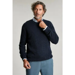 Joules Blue Pennan Textured Crew Neck Jumper Knit With Twisted Yarns