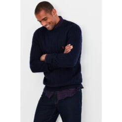 Joules Blue Glendale Fine Knit Cable Crew Neck Jumper