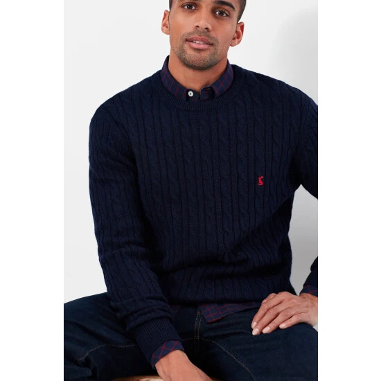 Joules Blue Glendale Fine Knit Cable Crew Neck Jumper 6 Joules Blue Glendale Fine Knit Cable Crew Neck Jumper - Image 4