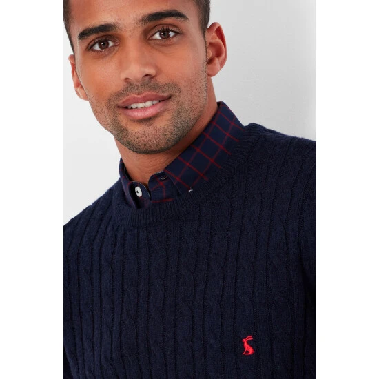 Joules Blue Glendale Fine Knit Cable Crew Neck Jumper 7 Joules Blue Glendale Fine Knit Cable Crew Neck Jumper - Image 5