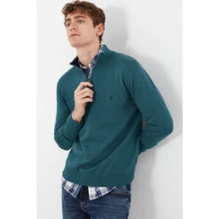 Joules Blue Hillside Seasonal 1/4th Zip Funnel Neck Jumper