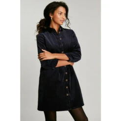 Joules Blue Harlow Cord Button Through Dress