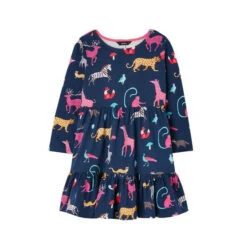 Joules Blue Evelyn Long Sleeve Tiered Jersey Dress